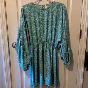 Aqua & Pink Leopard Dolman Long Sleeve Dress